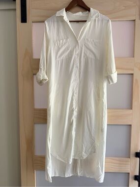WASH LAB Chill Out Hi Low Shirtdress Stone White S NWOT